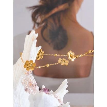Stainless Steel Flower Chain Fashion Necklace PVD Plated Golden Waterproof Polished High Quality Jewelry for Women