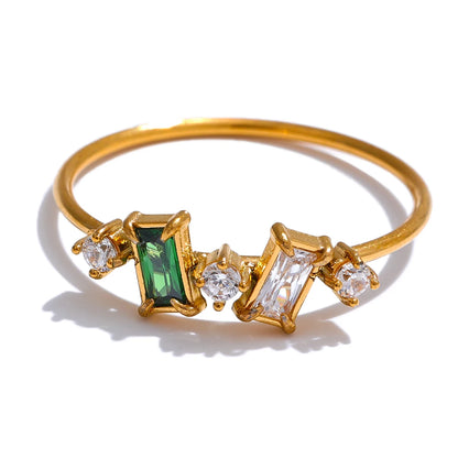 Chic Bling Colorful Cubic Zirconia Thin Fashion Ring Waterproof Stainless Steel Trendy Exquisite Finger CZ Jewelry