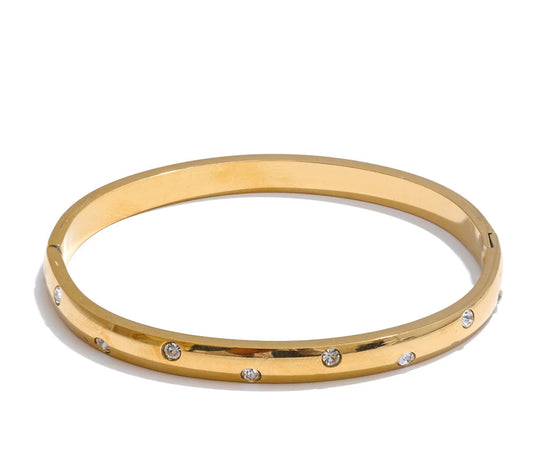 Stainless Steel Cubic Zirconia Fashion Bracelet Bangle Gold Silver Color Waterproof High Quality PVD Jewelry for Women