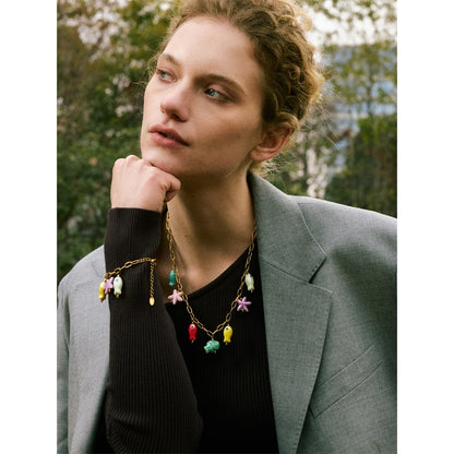 Fashion Stainless Steel Ceramic Starfish Fish Drop Y2K Necklace Bracelet Bangle Tarnish Resistant Popular Cute Jewelry