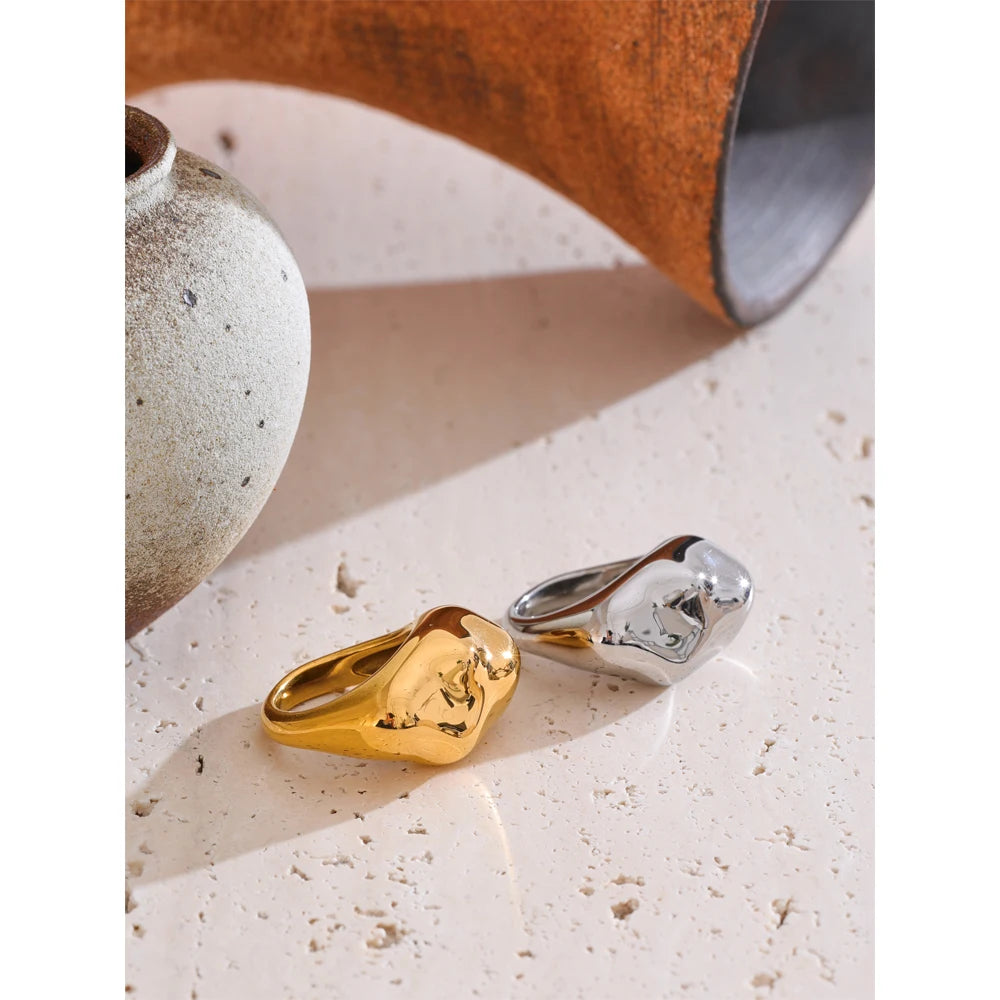 Statement Stainless Steel Metal PVD Plated Geometric Cast Finger Ring New Arrivals High Quality Texture Jewelry 2025 Gift