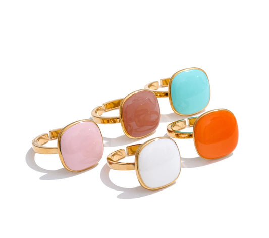 Arrivals Candy Sweet Square Adjustable Ring 18K Golden PVD Plated Stainless Steel Summer Popular Charm Jewelry Gift