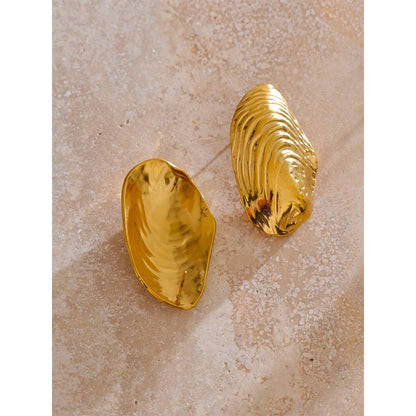 Stainless Steel Statement Gold Color PVD Plated Big Stud Earrings for Women Jewelry Waterproof Charm Fashion Accessories
