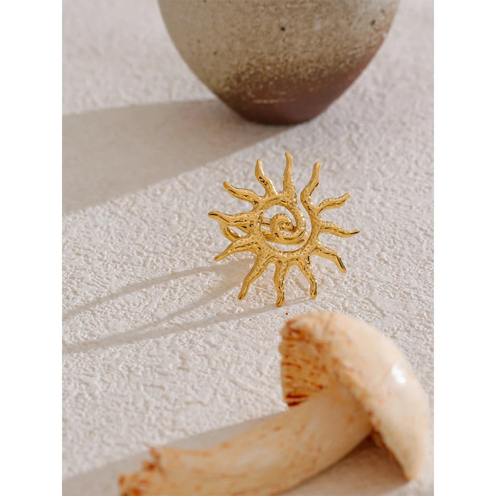 Hot Style Metal Sun Adjustable Ring for Women 18K Gold Color Stainless Steel Trending Daily Finger Jewellery Gift