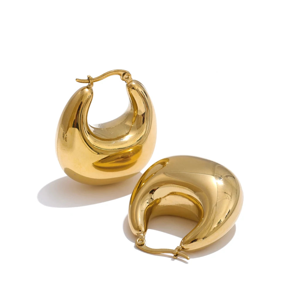 High Quality Stainless Steel Glossy Smooth Metal Chunky Hollow Hoop Earrings 2025 Statement PVD Plated Jewelry Recommend