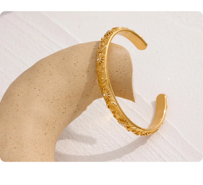 Golden Stainless Steel Moon Star Sun Bangle Bracelet  Stylish Metal Open Wrist браслеты на руку женкие Party Gift