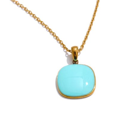 Candy Color Sweet Square Pendant Necklace Stainless Steel Gold Color PVD Plated Basic Fashion Jewelry for Women for Girl