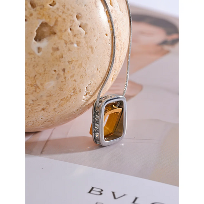 316l Stainless Steel Square Hollow Double Layered Overlay Pendant Necklace Cubic Zirconia Unisex lovers Jewelry Men Women