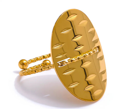 Statement Stainless Steel Geometric Adjustable Big Thin Ring 18K Gold Color Chic Charm Trendy Waterproof Jewelry for Women