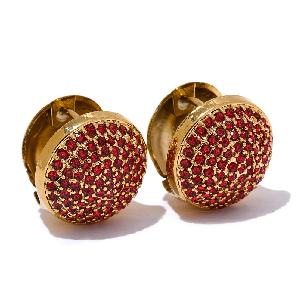 Luxury Bling Multi Color Cubic Zirconia Stainless Steel Round Hollow Hoop Earrings for Women Waterproof Fashion Jewelry