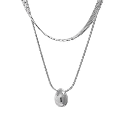 Snake Chain Double Layer Stainless Steel Water Drop Pendant Necklace for Women Statement 18k Gold Color Jewelry Waterproof