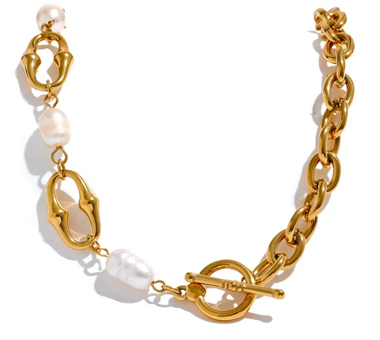 High-Grade Natural Freshwater Pearls Metal Chain Fashion Necklace Trendy 18K PVD Plated Attractive Women Jewelry Gift