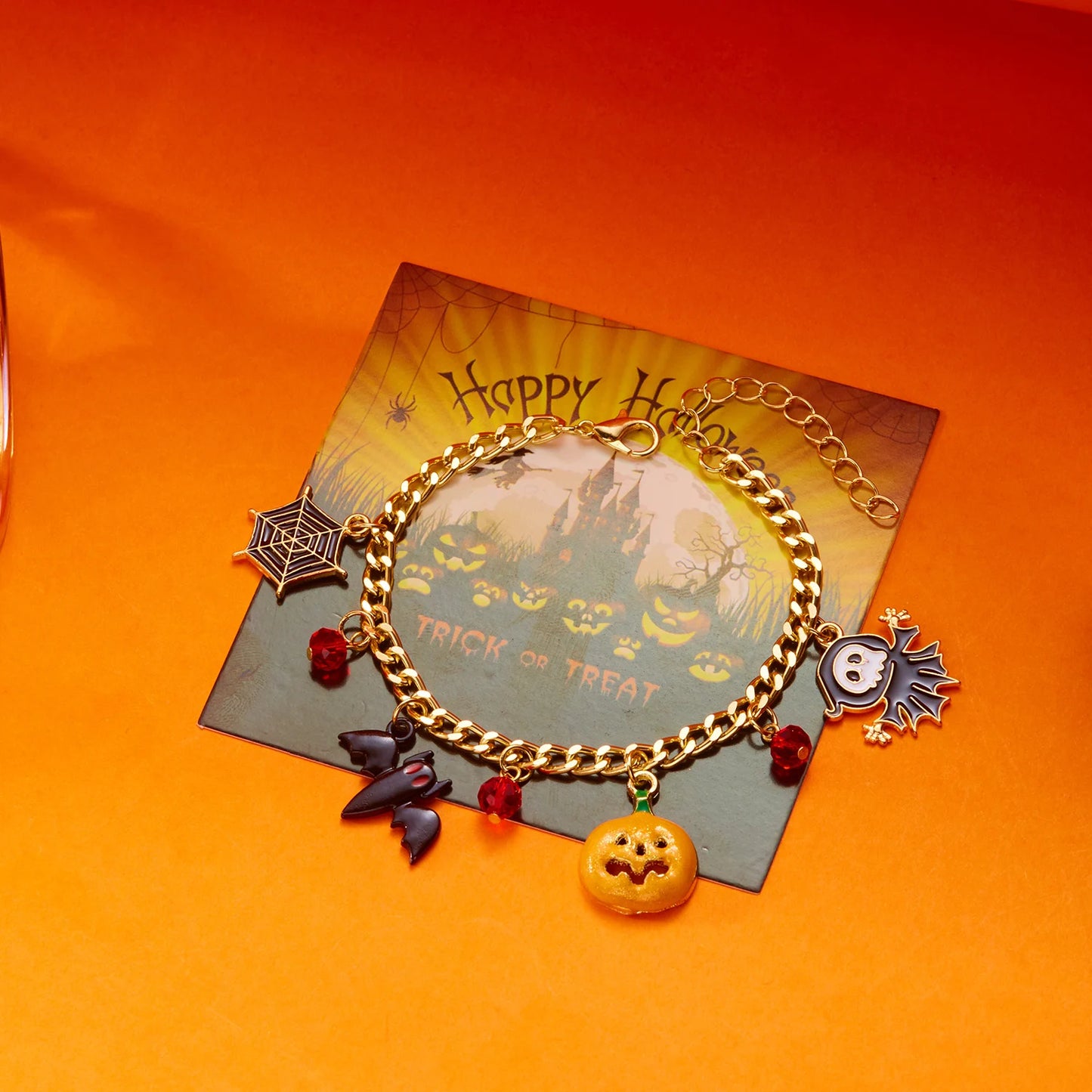 Gothic Halloween Pumpkin Cat Metal Chain Bracelets for Women Men Handmade Bat Spider Kitten Skull Bangles Party Punk Jewelry