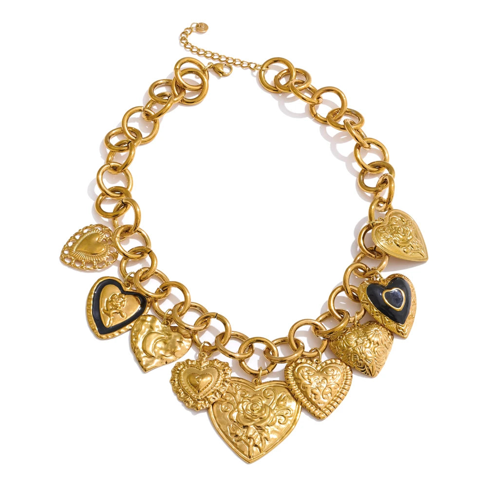 Statement Stainless Steel Charms Heart Pendant Necklace Waterproof 18K Gold PVD Plated Stainless Steel Collar Jewelry 2025