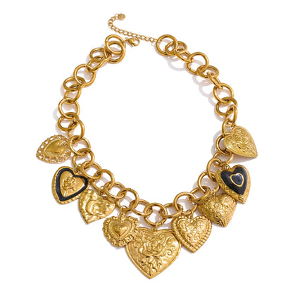 Statement Stainless Steel Charms Heart Pendant Necklace Waterproof 18K Gold PVD Plated Stainless Steel Collar Jewelry 2025