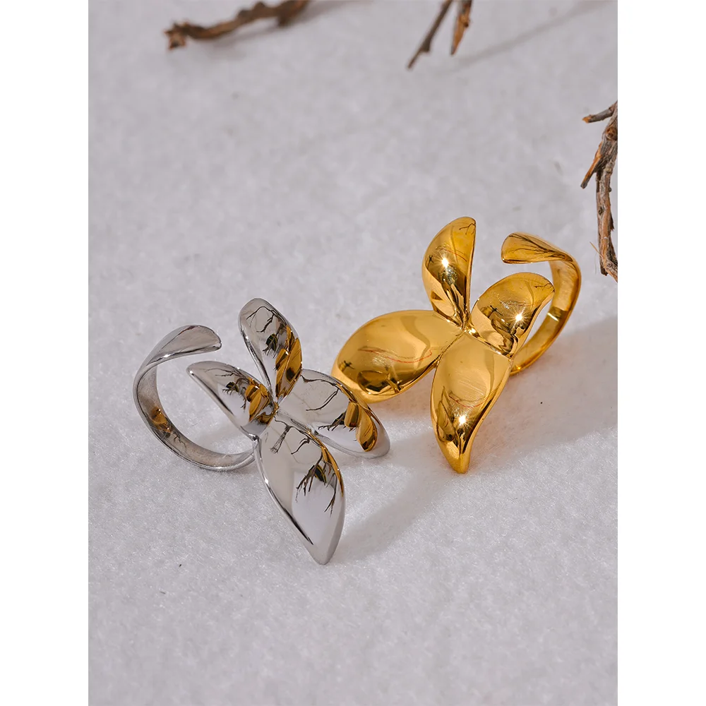 Exquisite Stainless Steel Butterfly Ring Waterproof 18K PVD Plated Metal Fashion Finger Jewelry бижутерия для женщин
