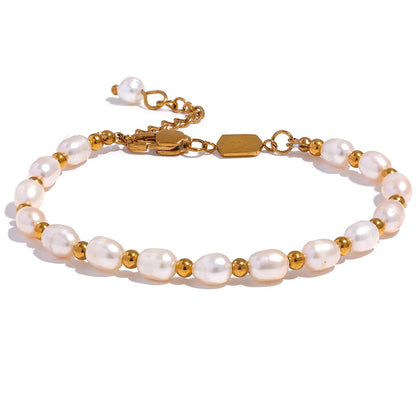 Natural Freshwater Pearls Fashion Handmade Bracelet Bangle Women Waterproof PVD Charms Stainless Steel Beads Jewelry Gift
