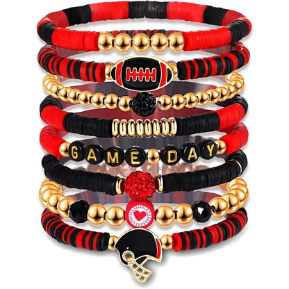 7pc/8pc/9pc Game Day Football Charm Bracelet: Stackable Sports Jewelry for Moms & Dads - Perfect for Football Fans
