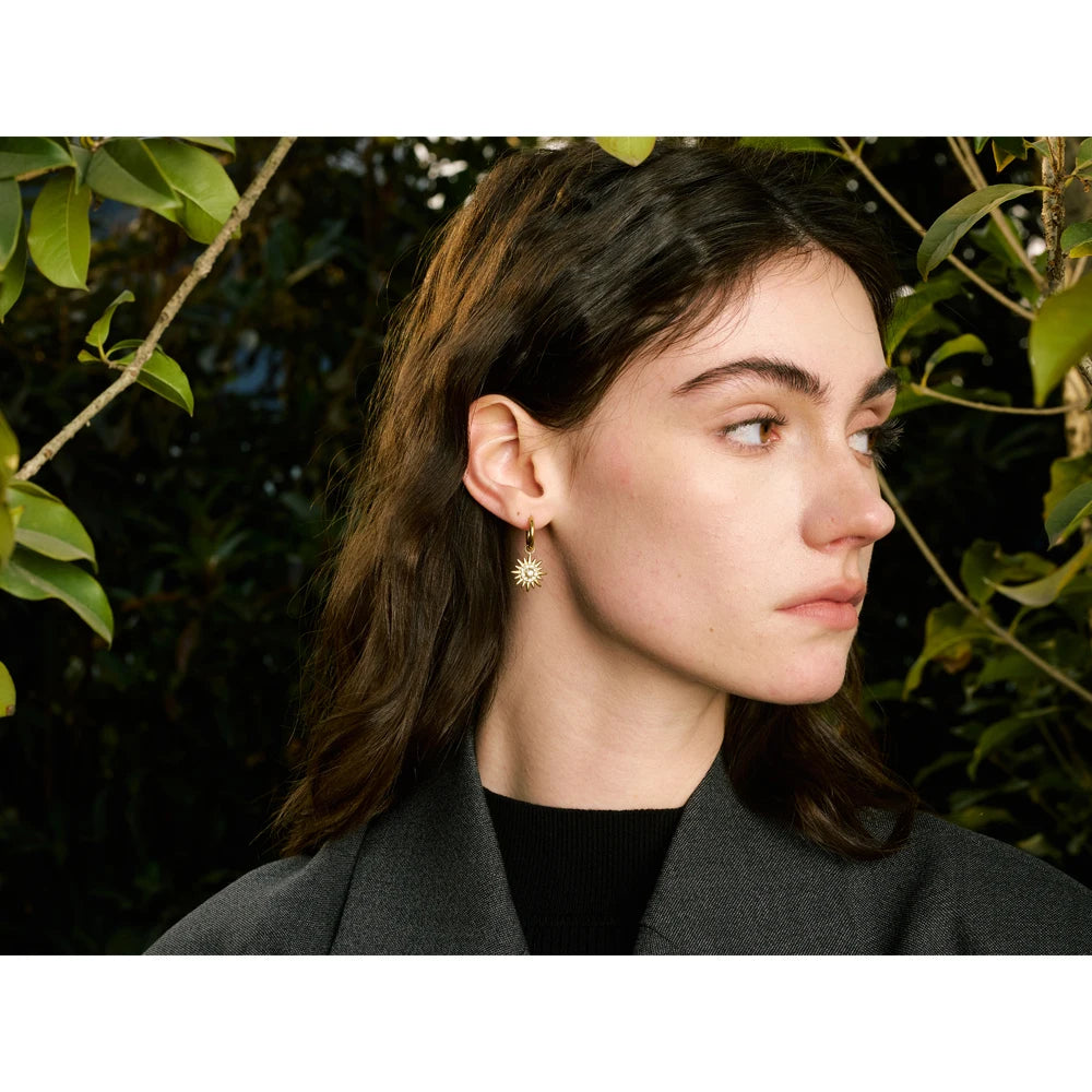 Exquisite Inlaid Zirconia Sun Drop Hoop Earrings for Women Stainless Steel Delicate Daily Jewelry Hypoallergenic