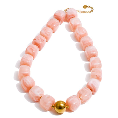 Acrylic Square Beads Chain Necklace Bracelet Bangle Stainless Steel Handmade Jewelry Waterproof Green Khaki Pink Amber