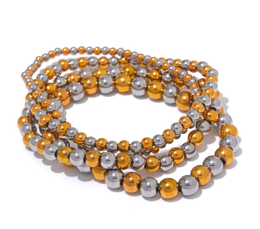 3/4/5/6 MM Stainless Steel Beads Daily Handmade Elastic Bracelet Bangle Waterproof Wrist Wholesale Gold Color Jewelry Men