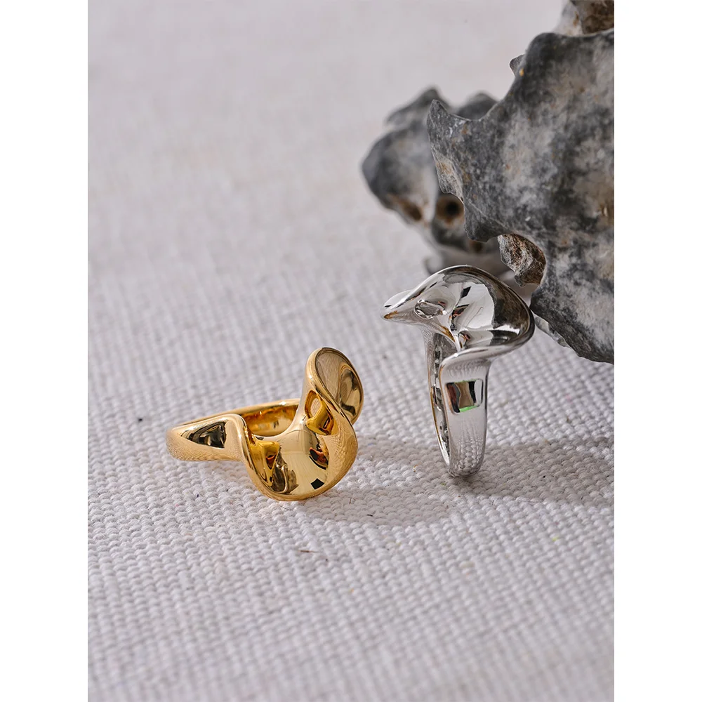 Stylish Unique Stainless Steel Irregular Geometric Ring Personalized Smooth Metal Rust Proof Finger Jewelry Accessories