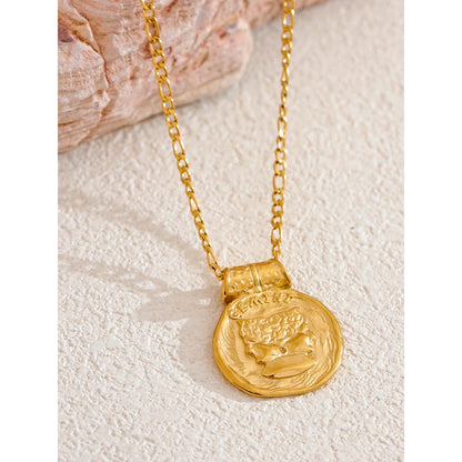 Exclusive Waterproof 12 Constellation Pendant Necklace Stainless Steel Hammered Vintage Golden 18K Plated Fashion Jewelry