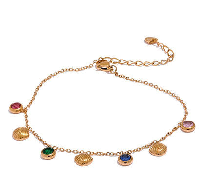 Colorful Shiny Cubic Zirconia Shell Stainless Steel Summer Anklet Fashion Trendy Foot Chain Jewelry for Women Bijoux Femme