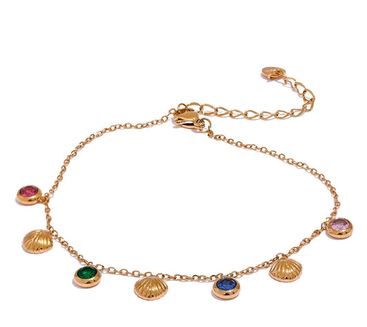 Colorful Shiny Cubic Zirconia Shell Stainless Steel Summer Anklet Fashion Trendy Foot Chain Jewelry for Women Bijoux Femme