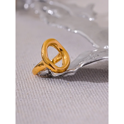 Creative Stainless Steel Geometric Hollow Golden Minimalist Ring Fashion Waterproof Unusual Trendy Textured Jewelry