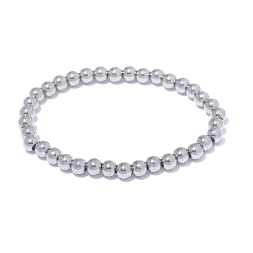 3/4/5/6 MM Stainless Steel Beads Daily Handmade Elastic Bracelet Bangle Waterproof Wrist Wholesale Gold Color Jewelry Men