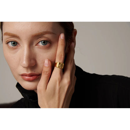 Sun Abstract Ring Stainless Steel Golden Texture Metal Geometric Trendy Charm Jewelry украшения  бижутерия Party